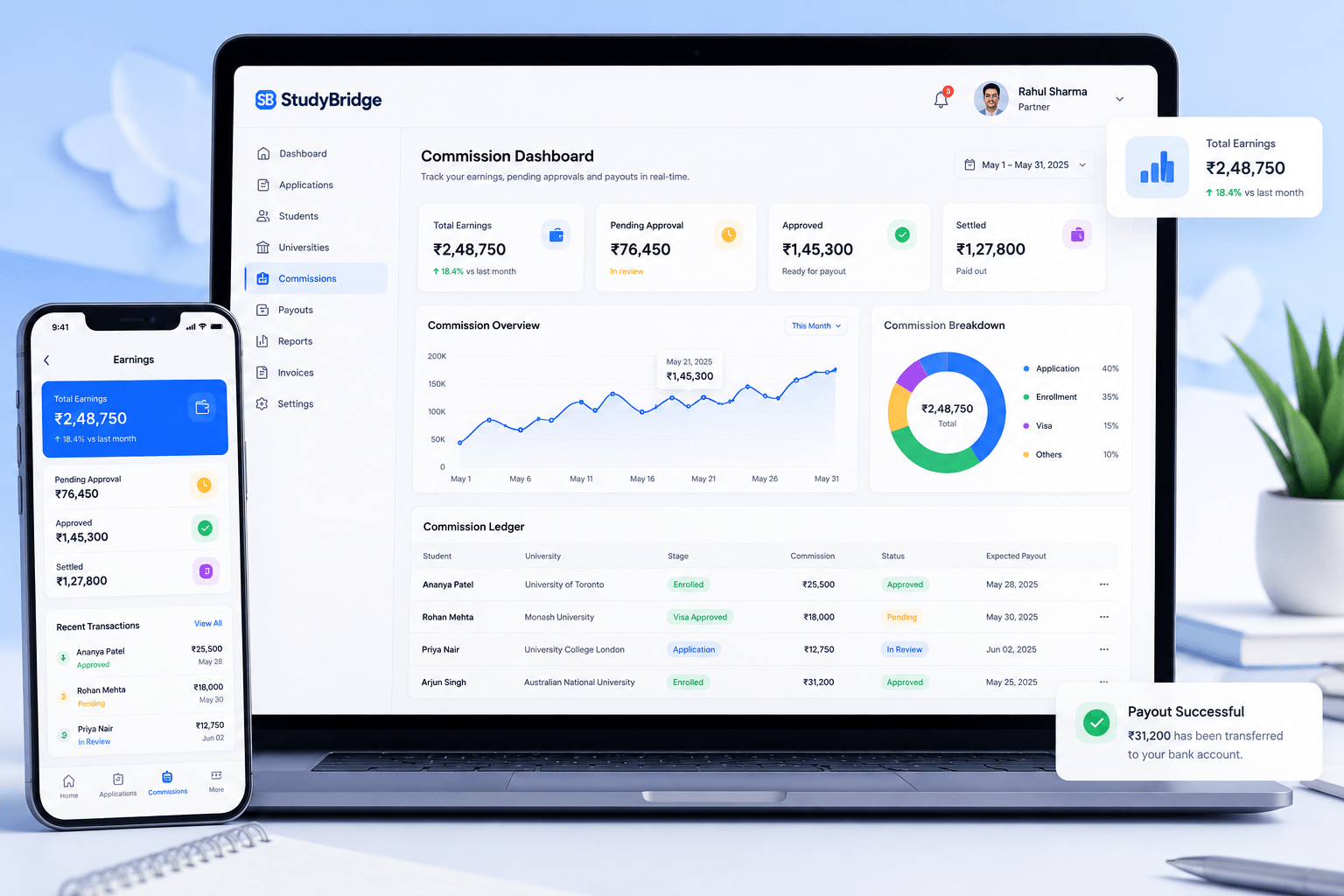 Agent reviewing commission dashboard